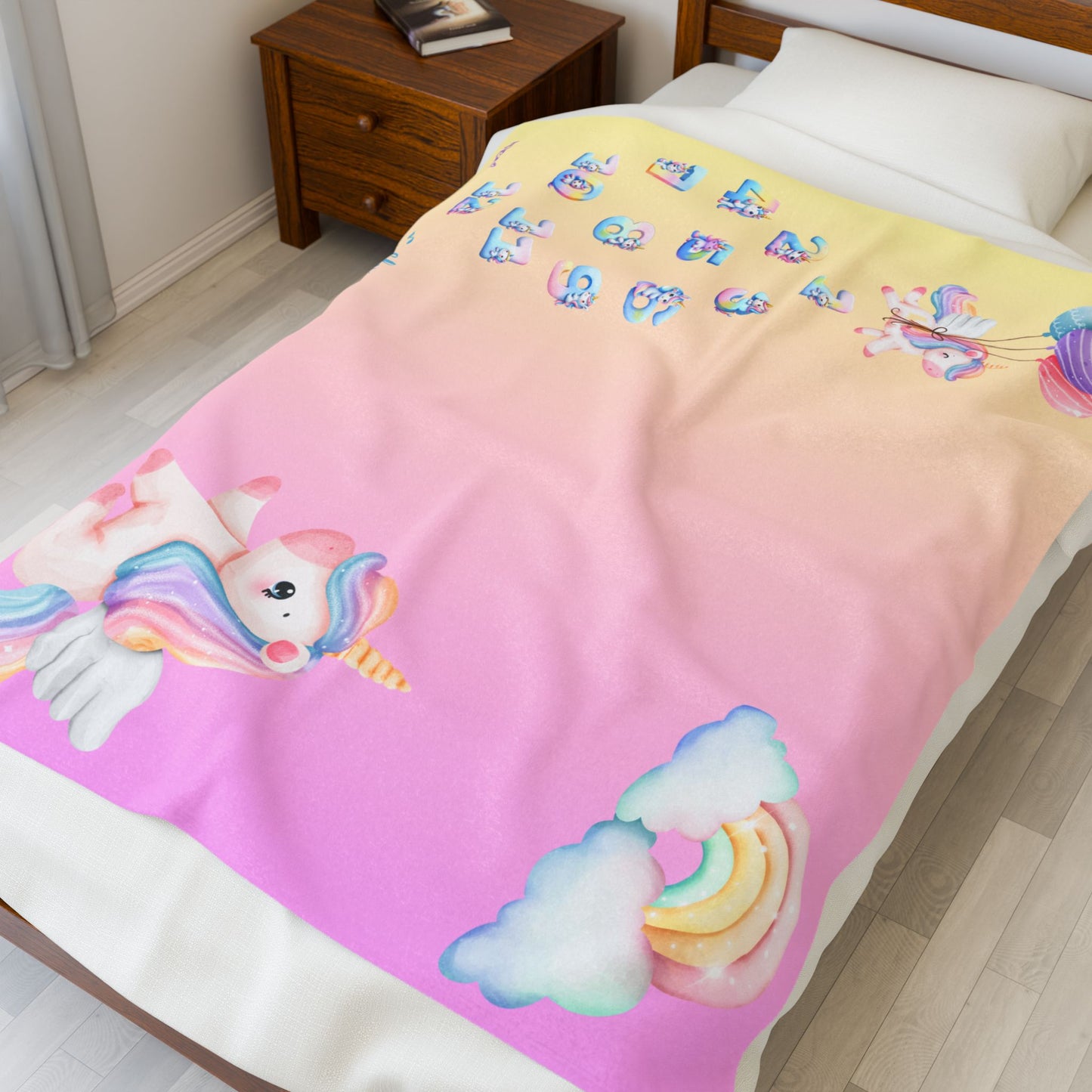 Unicorn Milestone Baby Girl Velveteen Plush Blanket