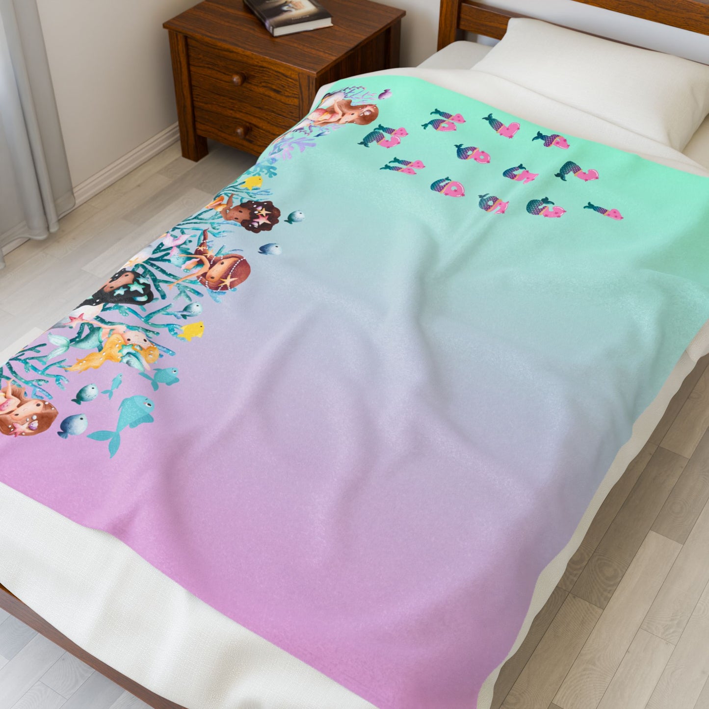 Personalized Mermaid Milestone Baby Blanket – Soft Velveteen Plush Fleece for Newborn Girls