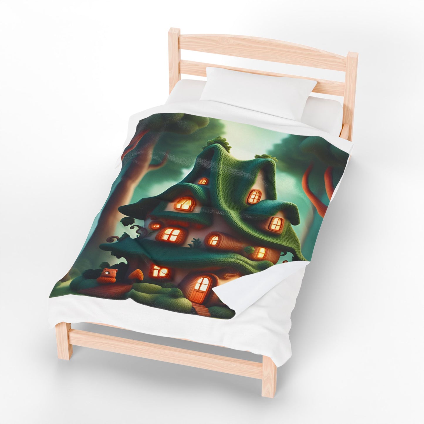 ''Knitted cottage'' Velveteen Plush Blanket