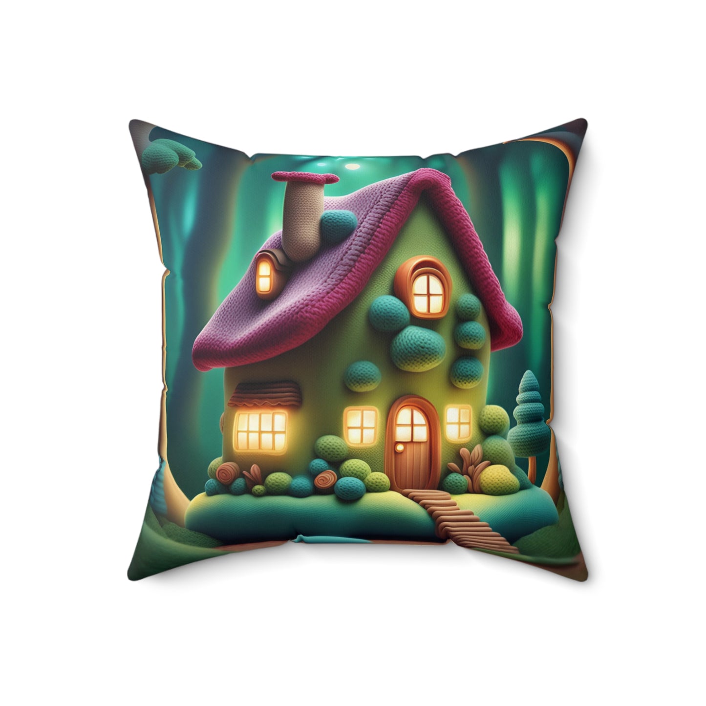 ''Knitterd Cottage'' Spun Polyester Square Pillow