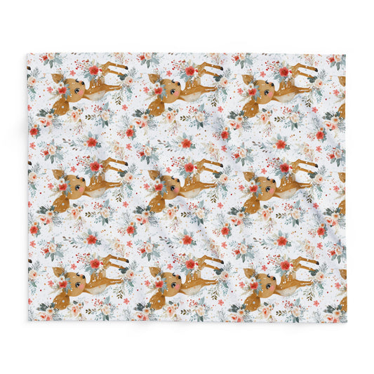 Personalized Deer Baby Blanket, Custom Name Arctic FleeceThrow, Floral Woodland Baby Gift