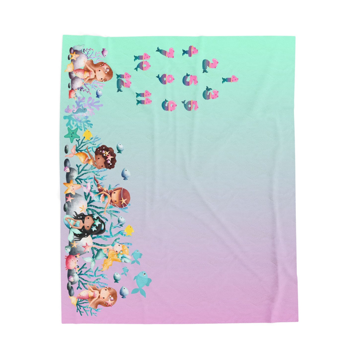 Personalized Mermaid Milestone Baby Blanket – Soft Velveteen Plush Fleece for Newborn Girls