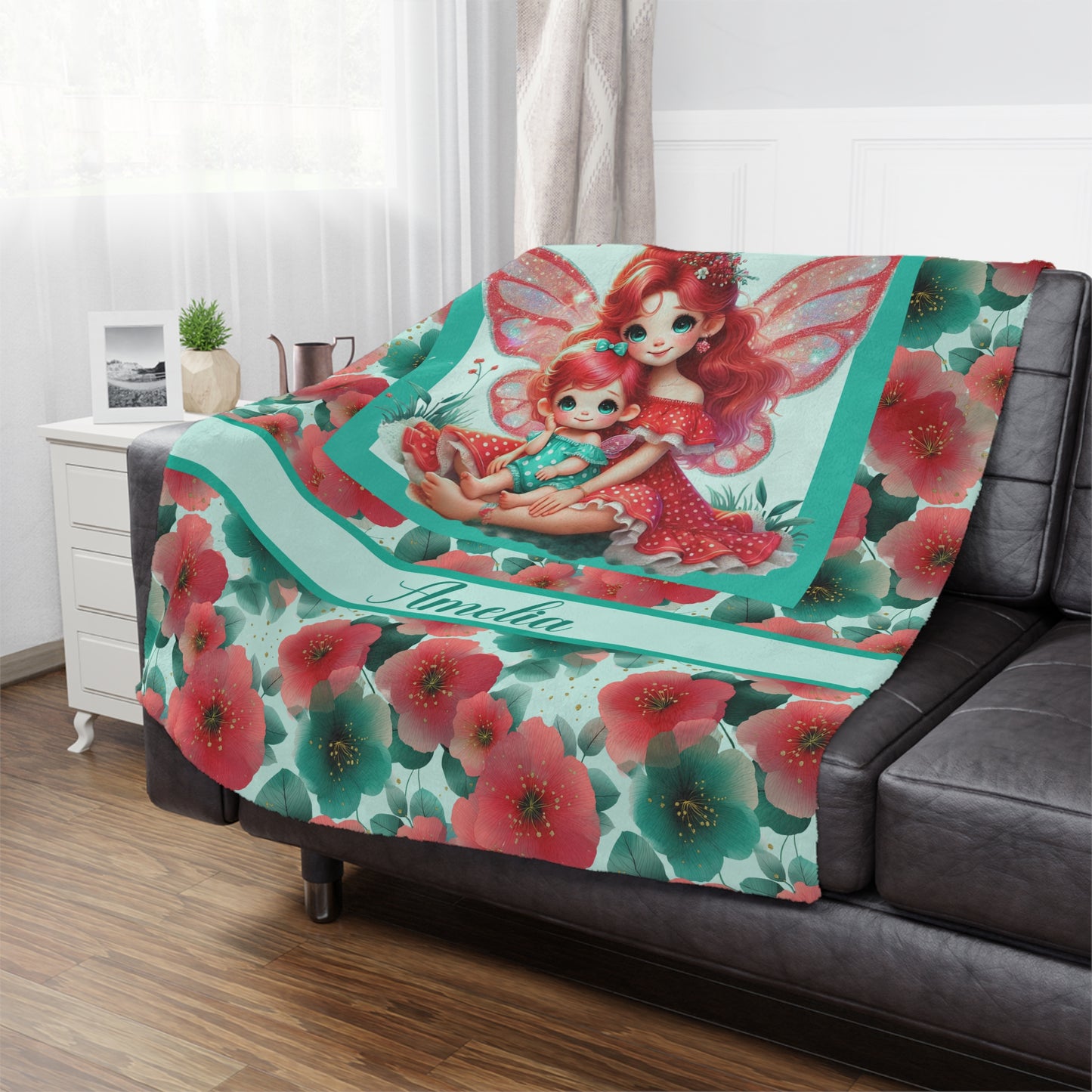 Fairy Flowers Name Girl Minky Blanket