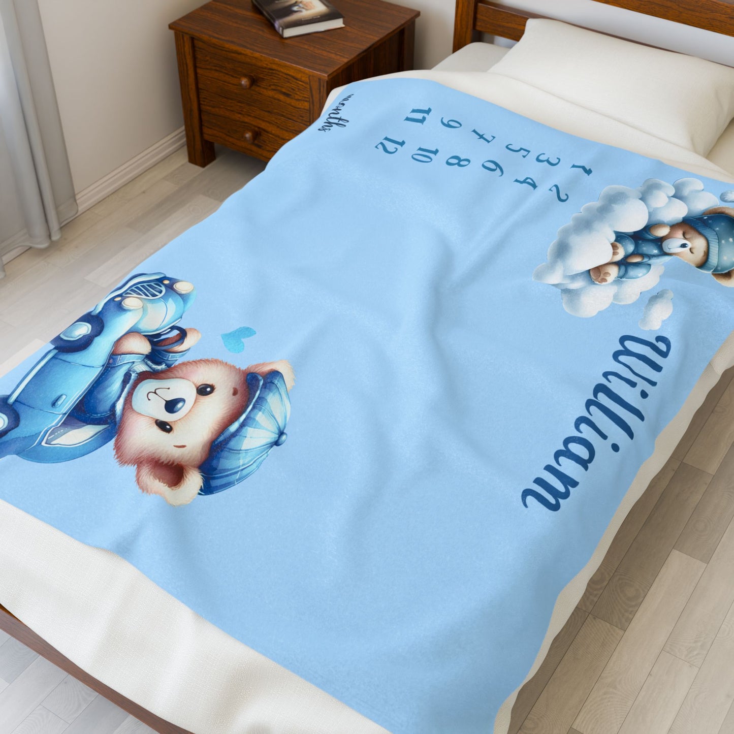 Personalized Baby Boy Milestone Blanket – Velveteen Plush Fleece