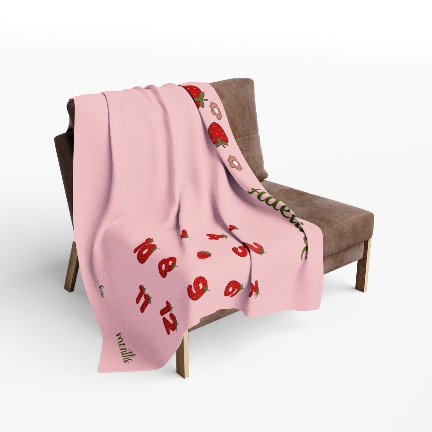 Personalized Strawberry Milestone Baby Blanket – Soft Velveteen Plush Fleece for Newborn Girls