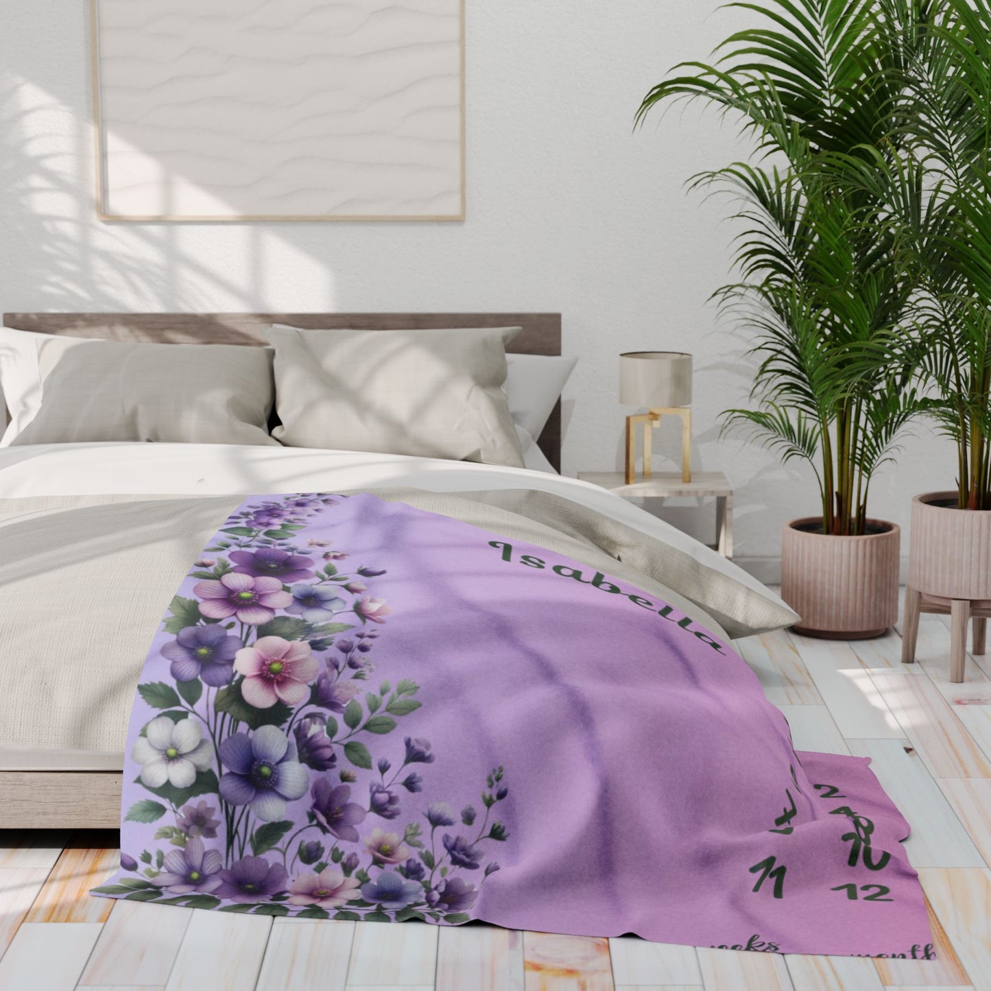 Floral Milestone Baby Girl Velveteen Plush Blanket