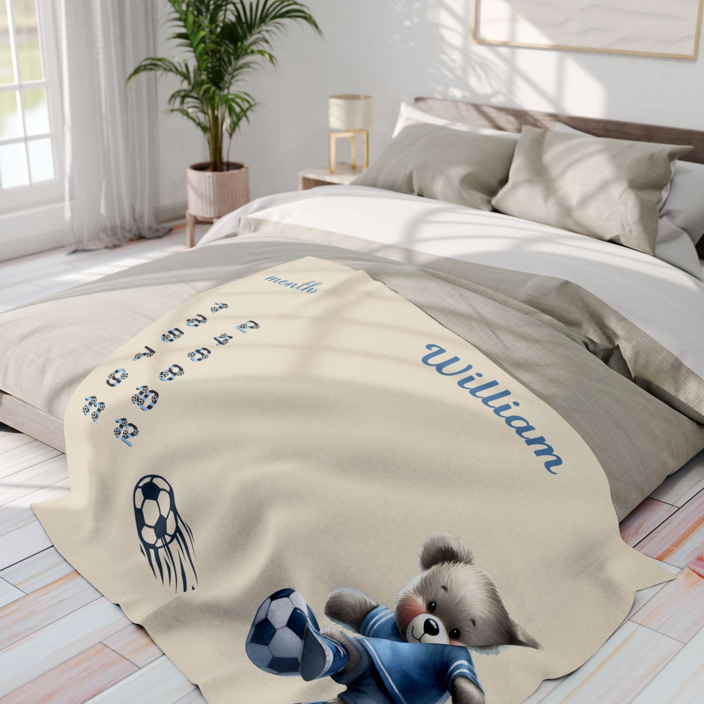 Personalized Soccer Milestone Baby Boy Blanket , Velveteen Plush