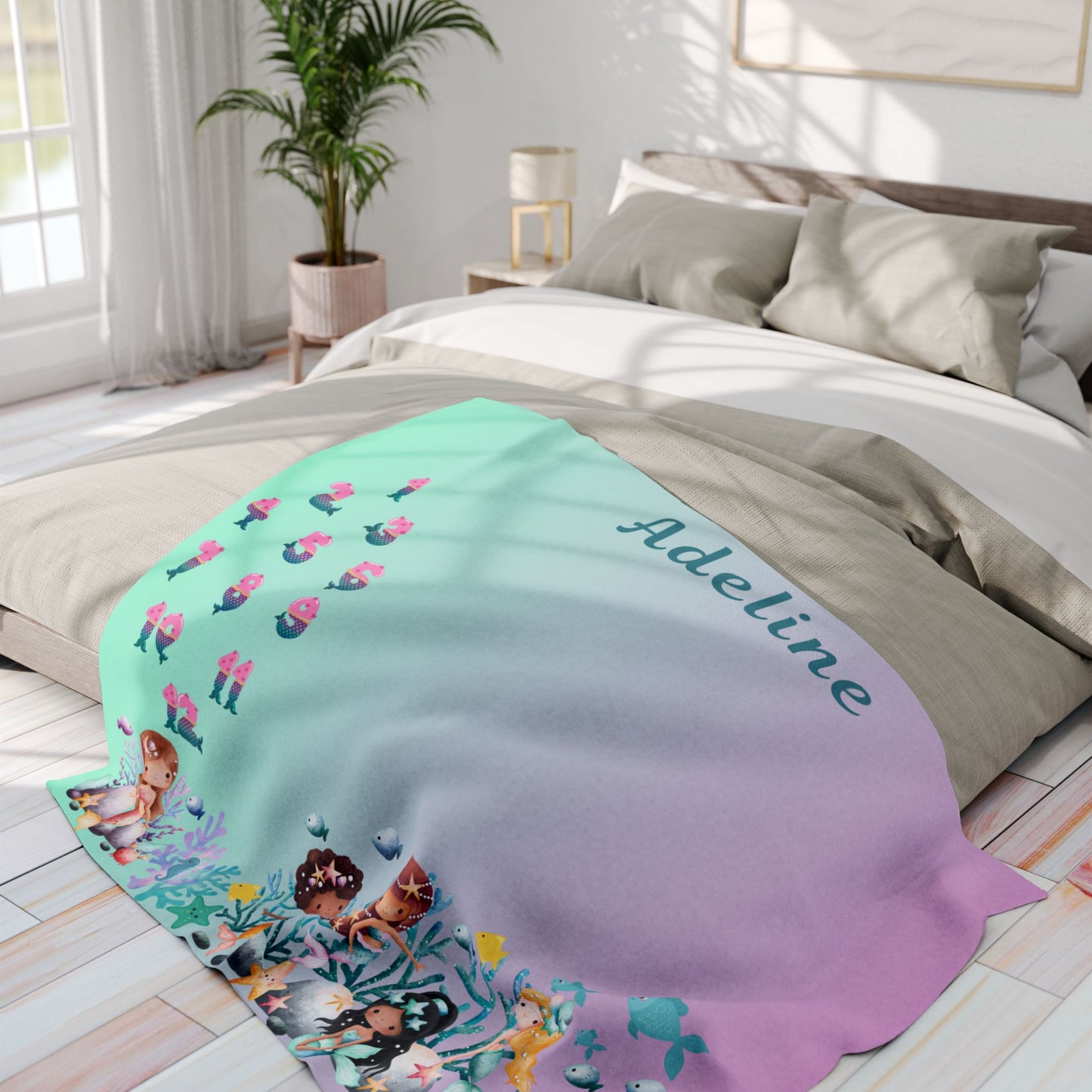 Personalized Mermaid Milestone Baby Blanket – Soft Velveteen Plush Fleece for Newborn Girls