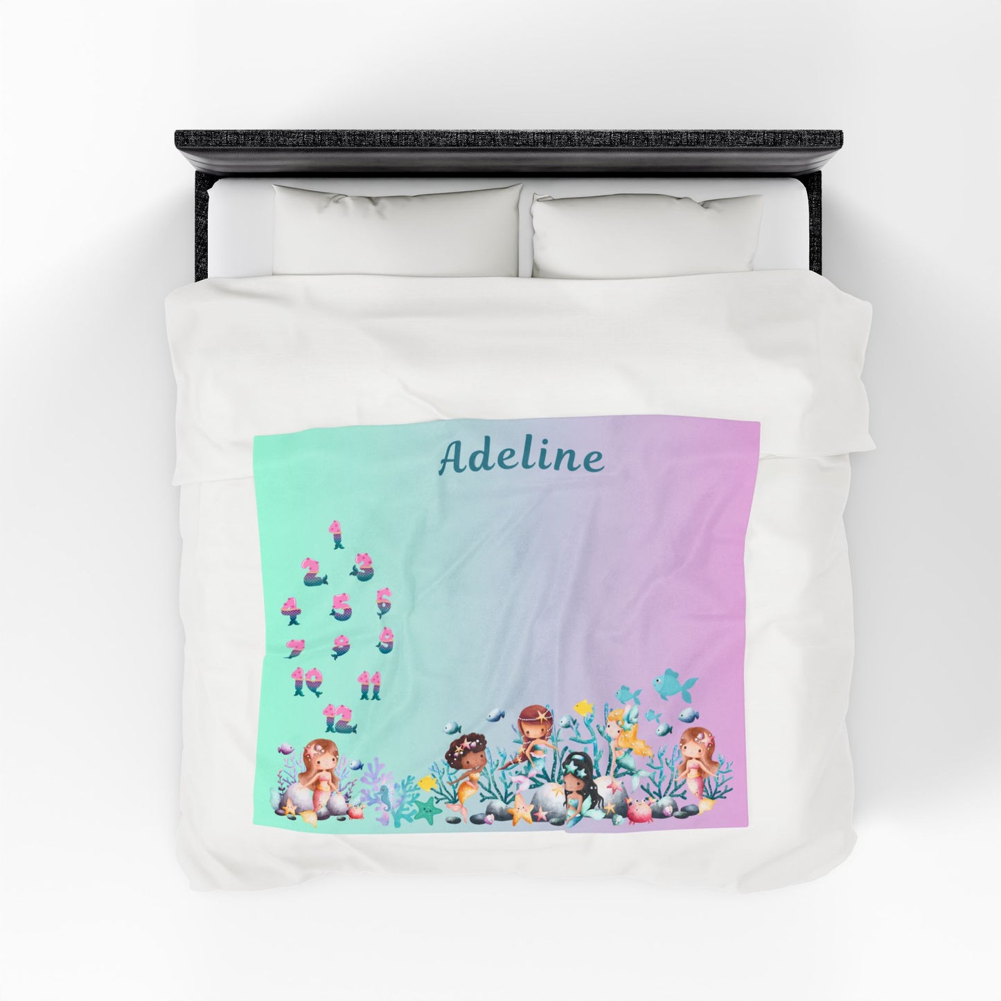 Personalized Mermaid Milestone Baby Blanket – Soft Velveteen Plush Fleece for Newborn Girls