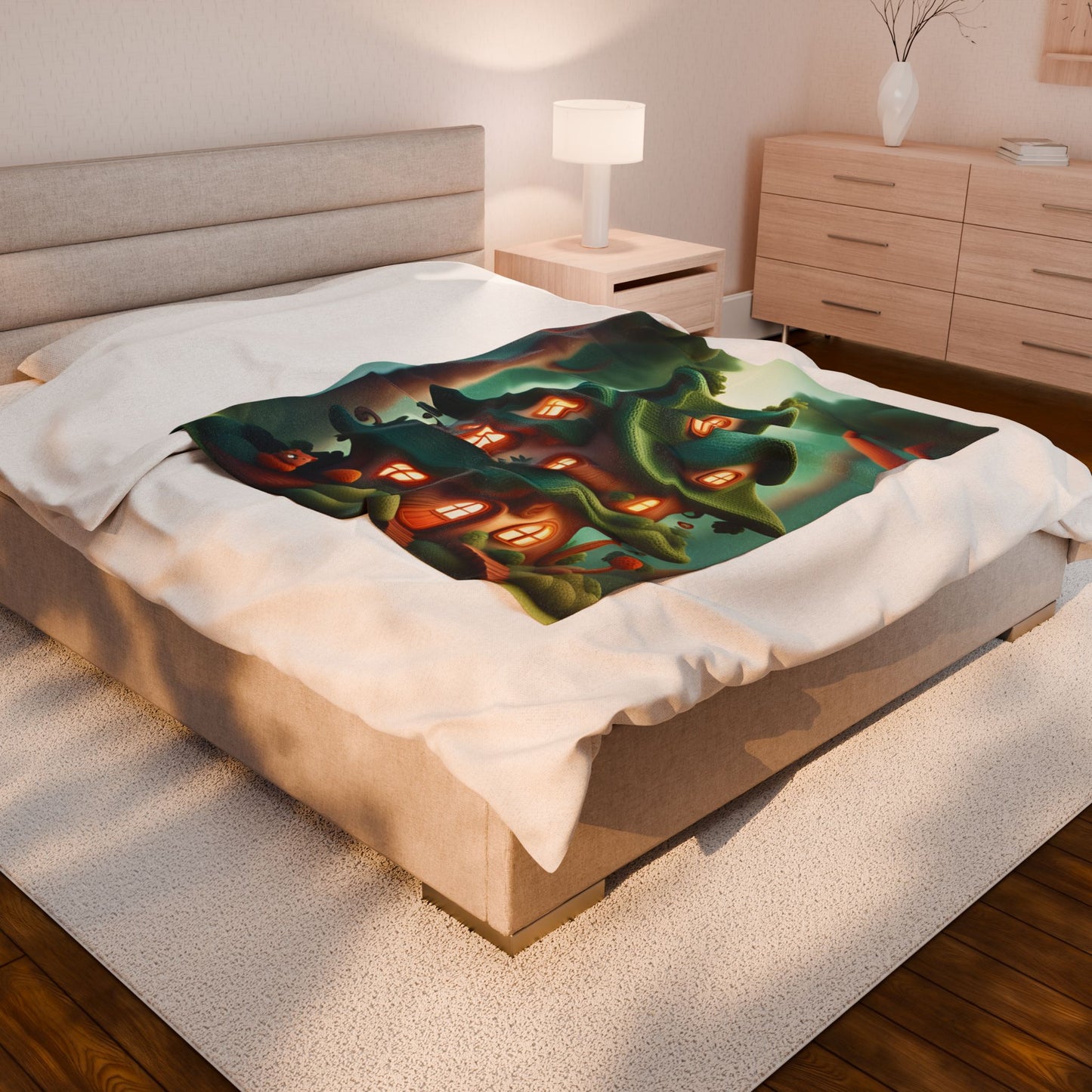''Knitted cottage'' Velveteen Plush Blanket