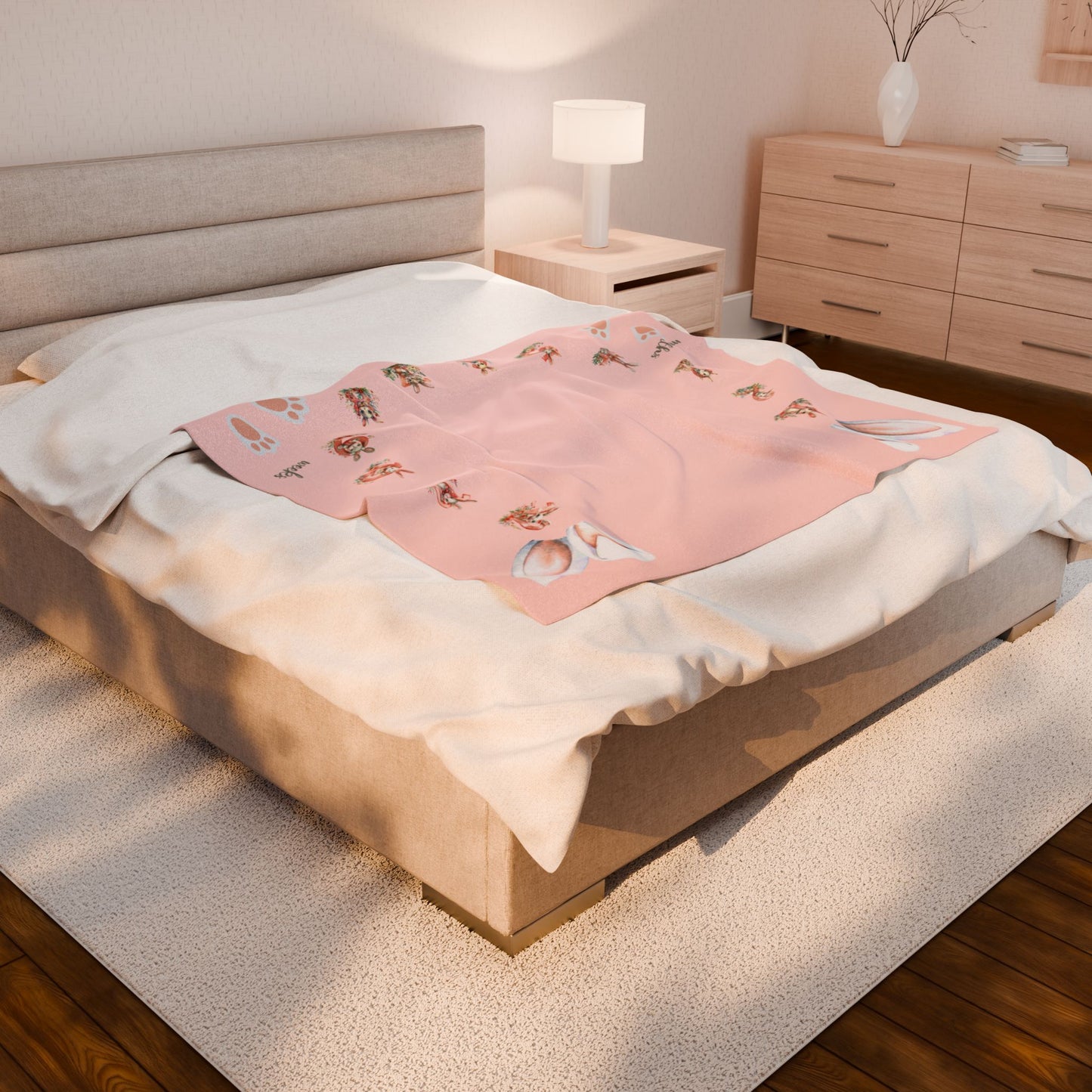 Rabbit and Numbers Milestone Baby Girl Velveteen Plush Blanket