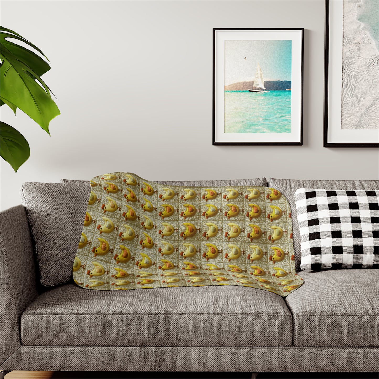 Chicken quilt style Blanket, Cozy Farmhouse Throw, Hen Pattern,