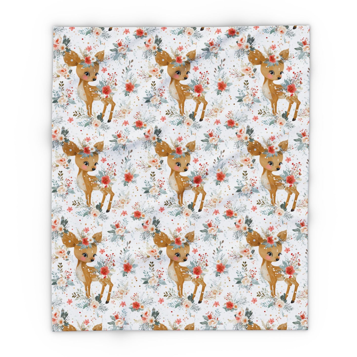 Personalized Deer Baby Blanket, Custom Name Arctic FleeceThrow, Floral Woodland Baby Gift