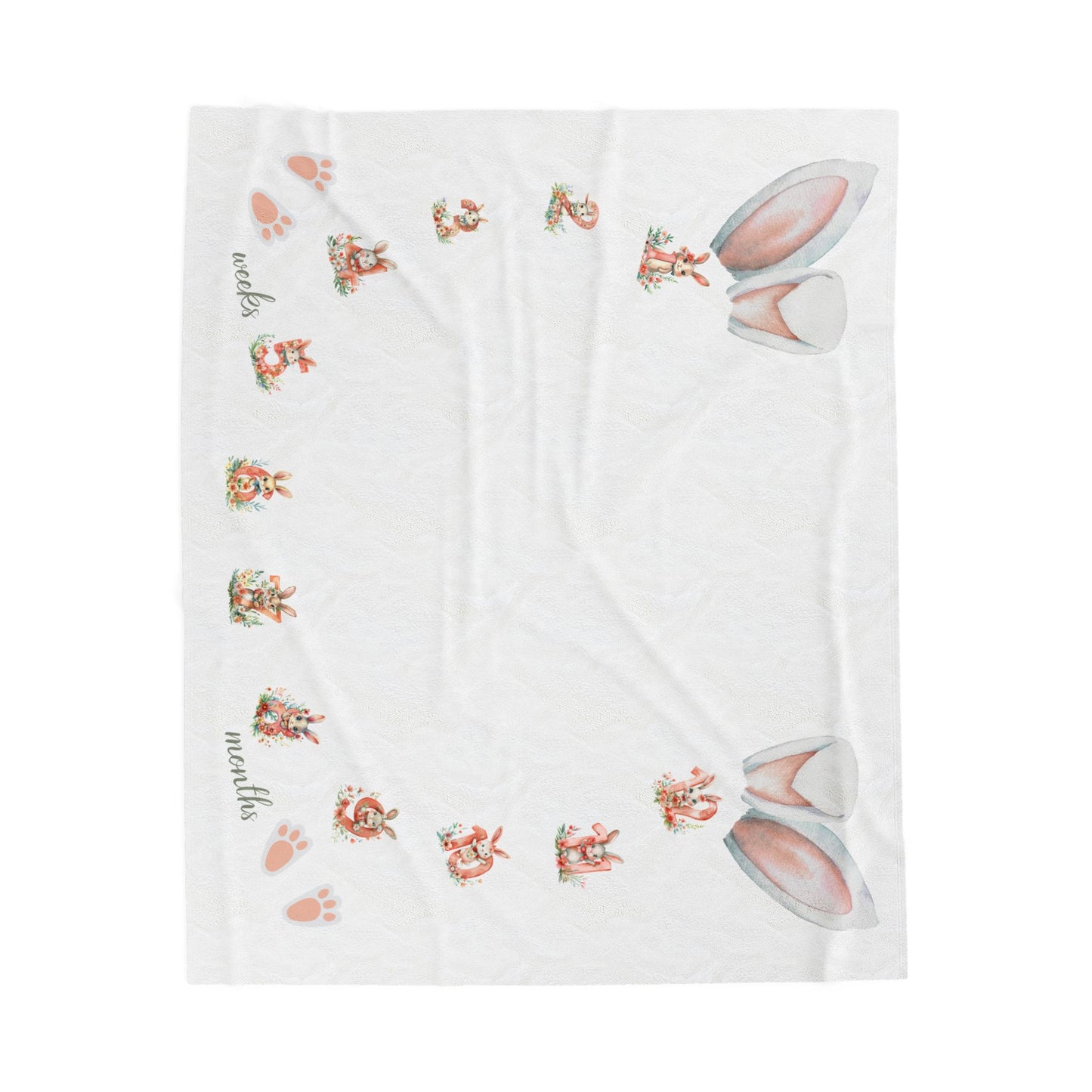 Personalized Bunny Ear Milestone Baby Boy Blanket – Soft Velveteen Plush Fleece