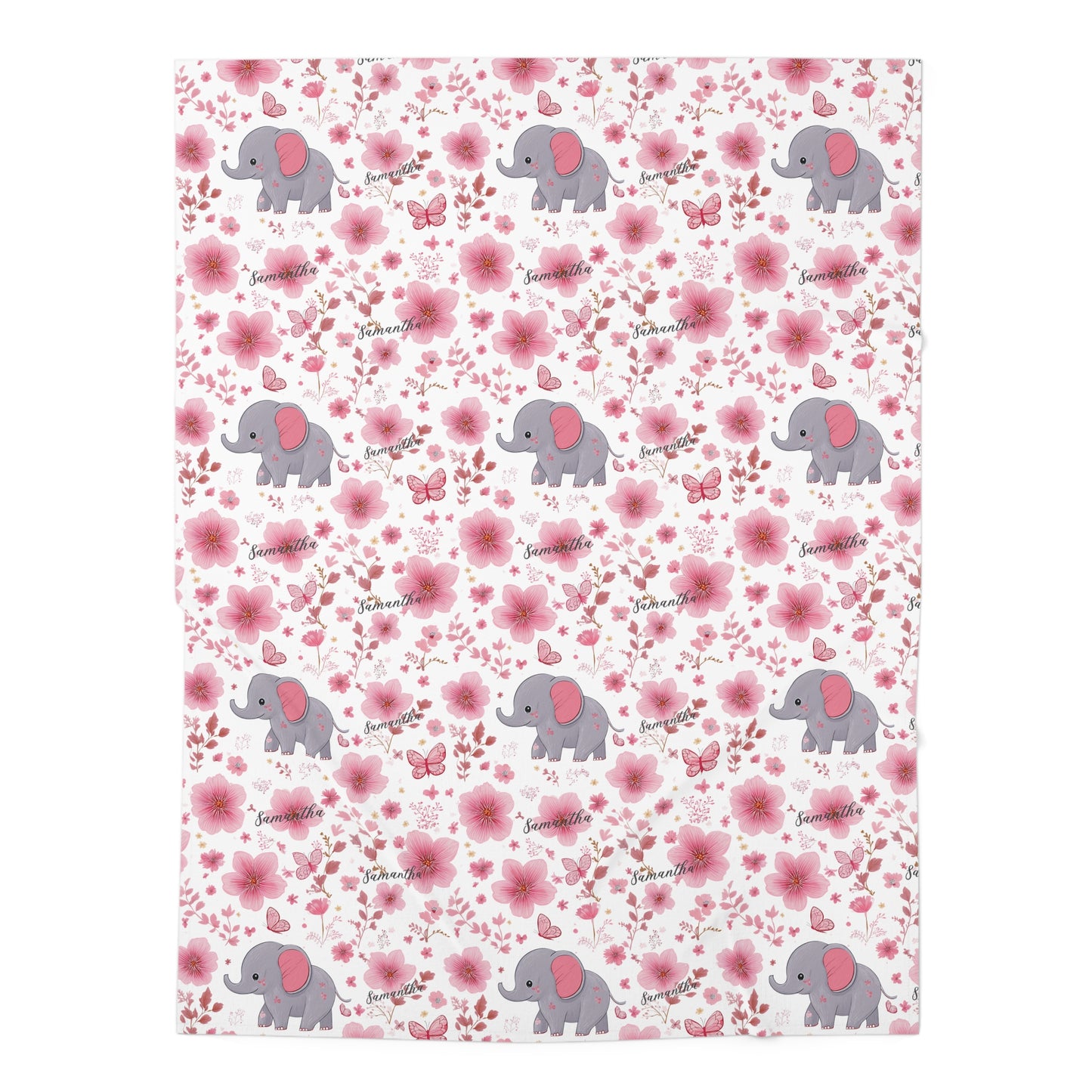 Elephant and  Flowers, Baby Swaddle Blanket, Girl blanket
