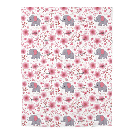 Elephant and  Flowers, Baby Swaddle Blanket, Girl blanket