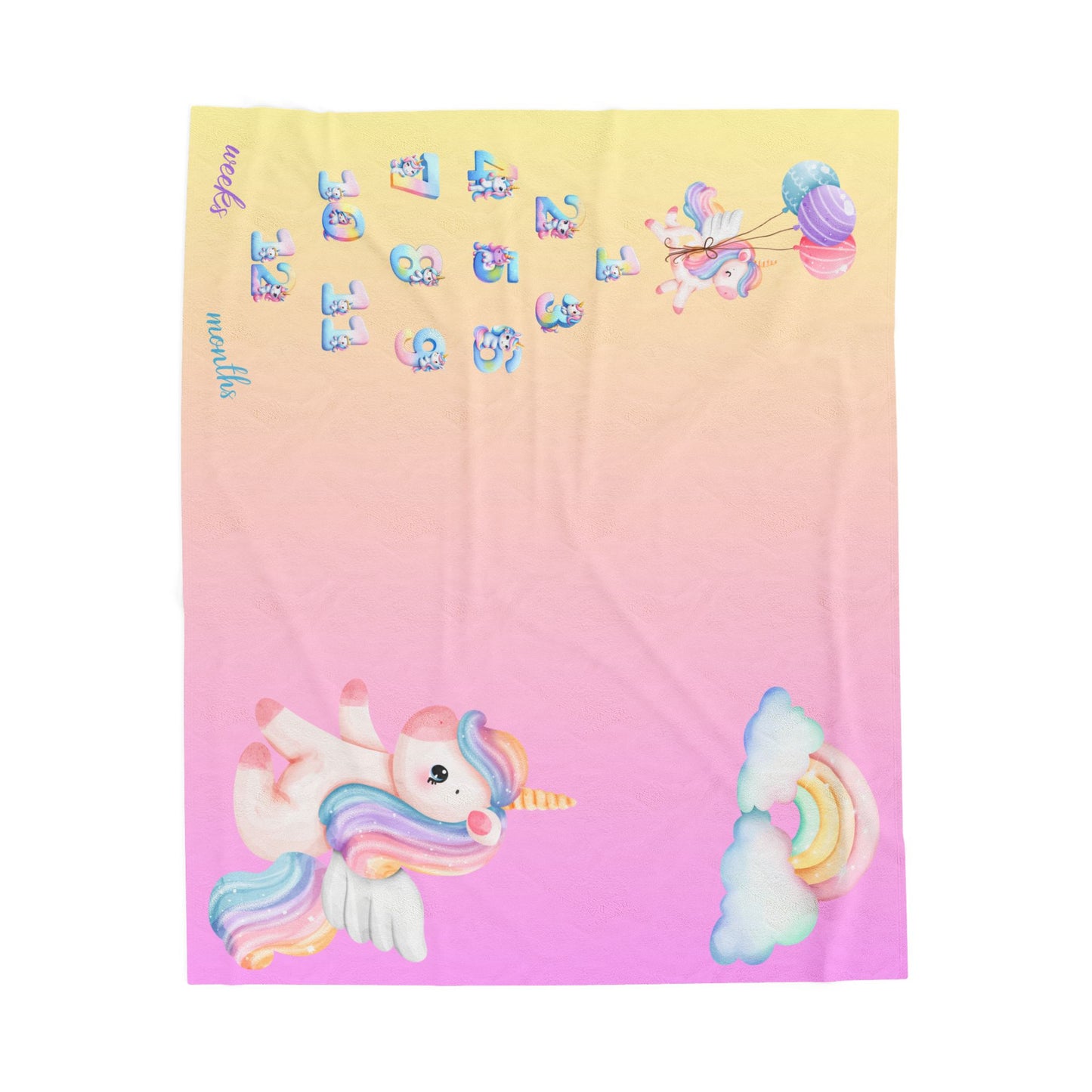 Unicorn Milestone Baby Girl Velveteen Plush Blanket