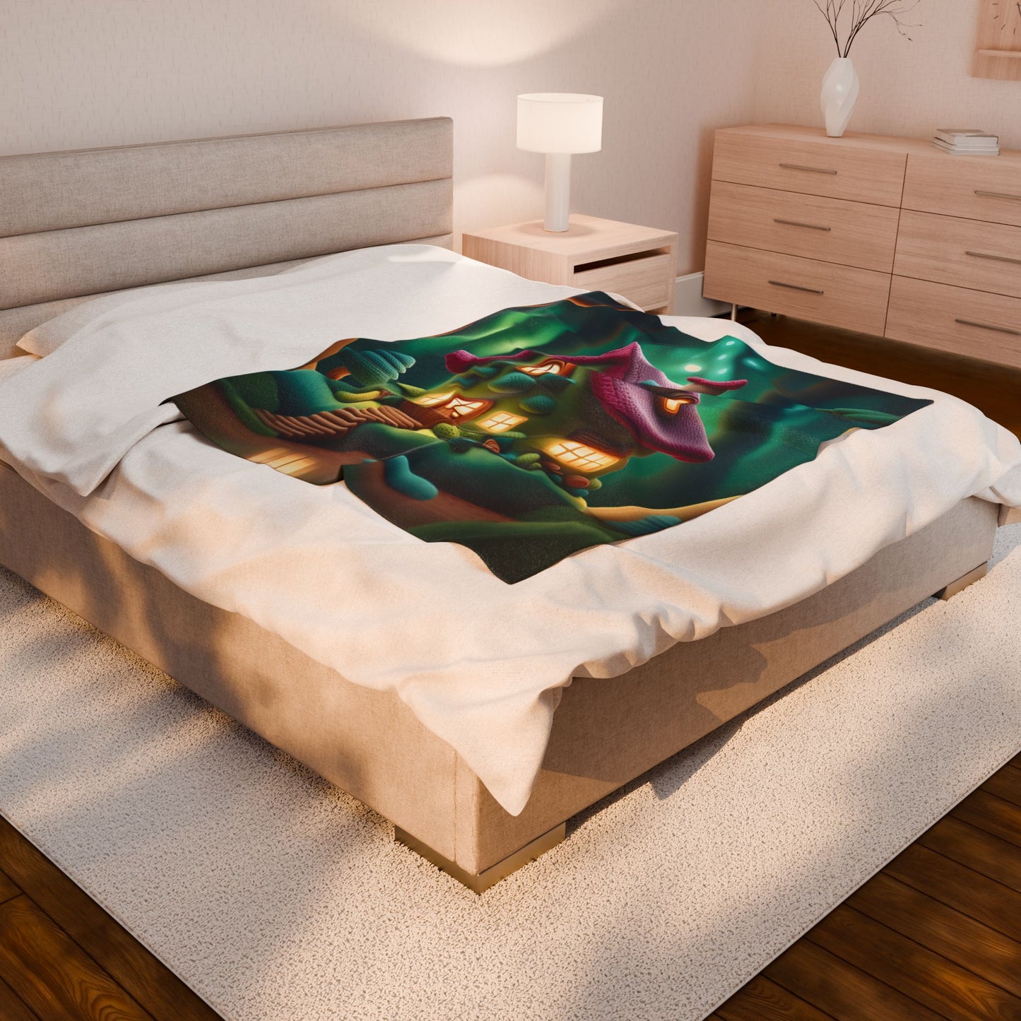 ''Knitted cottage'' Velveteen Plush Blanket