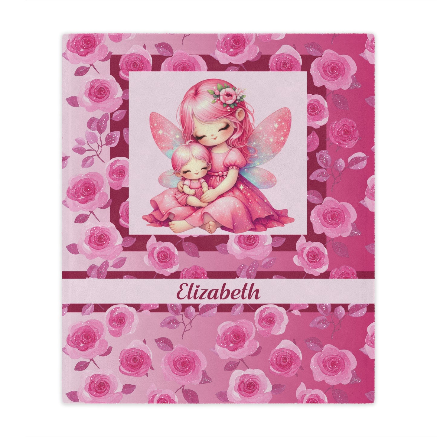 Personalized Fairy Girl Blanket, Soft Minky Gift with Name, Pink Fairy and Floral themed