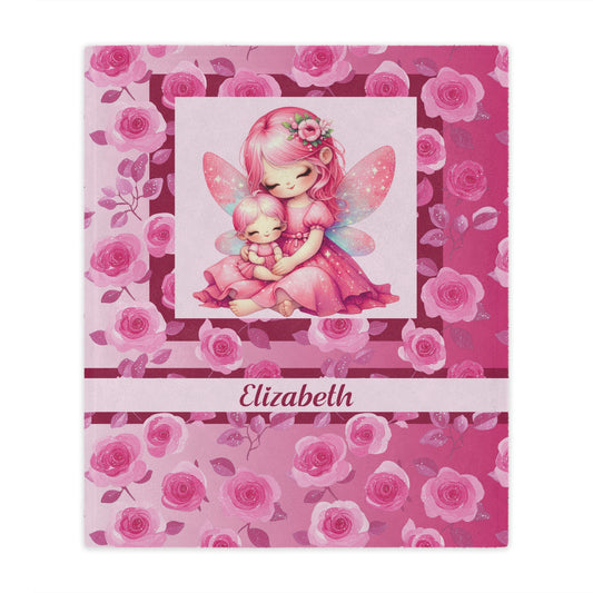 Personalized Fairy Girl Blanket, Soft Minky Gift with Name, Pink Fairy and Floral themed