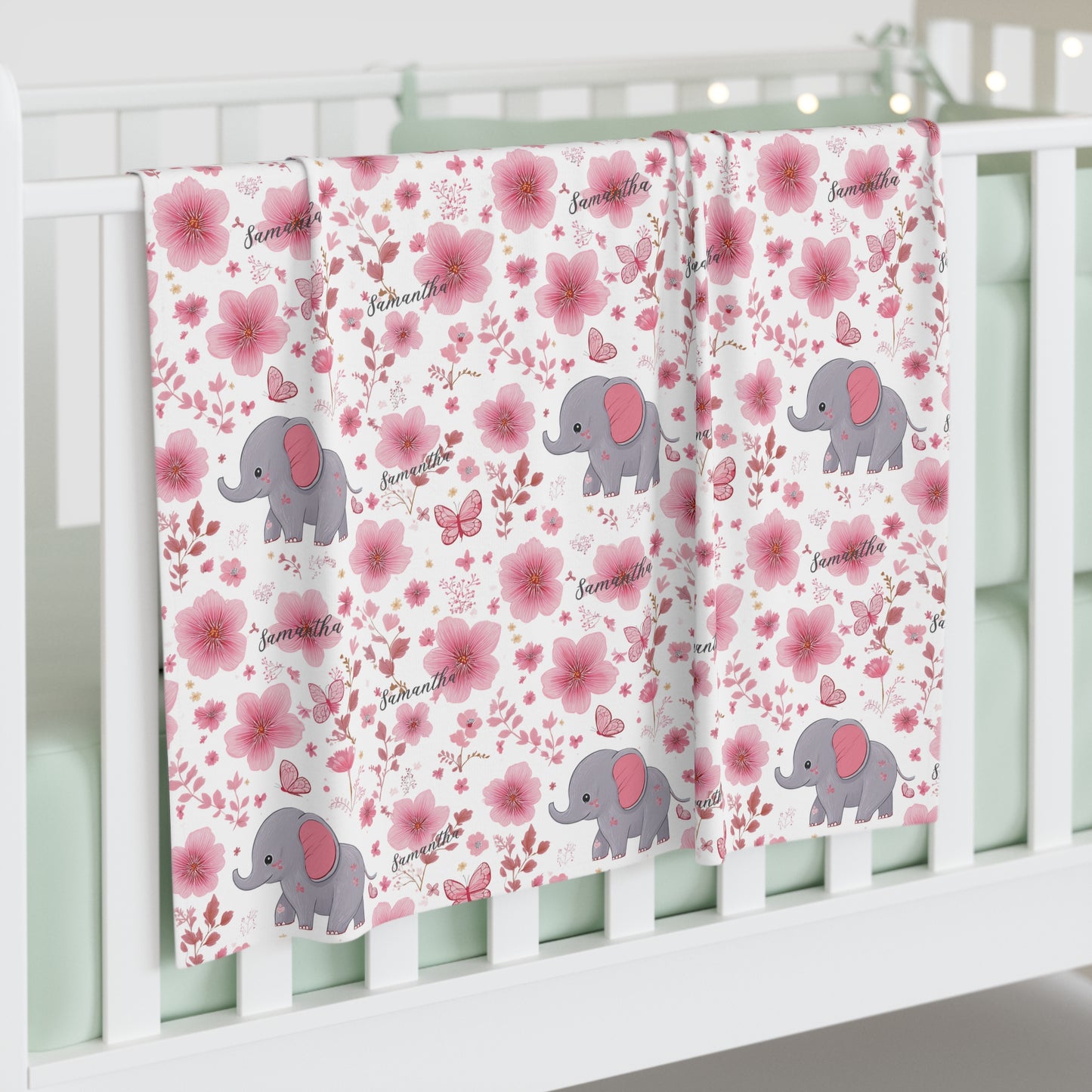 Elephant and  Flowers, Baby Swaddle Blanket, Girl blanket