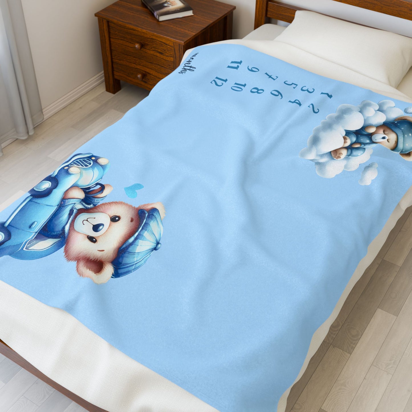 Personalized Baby Boy Milestone Blanket – Velveteen Plush Fleece