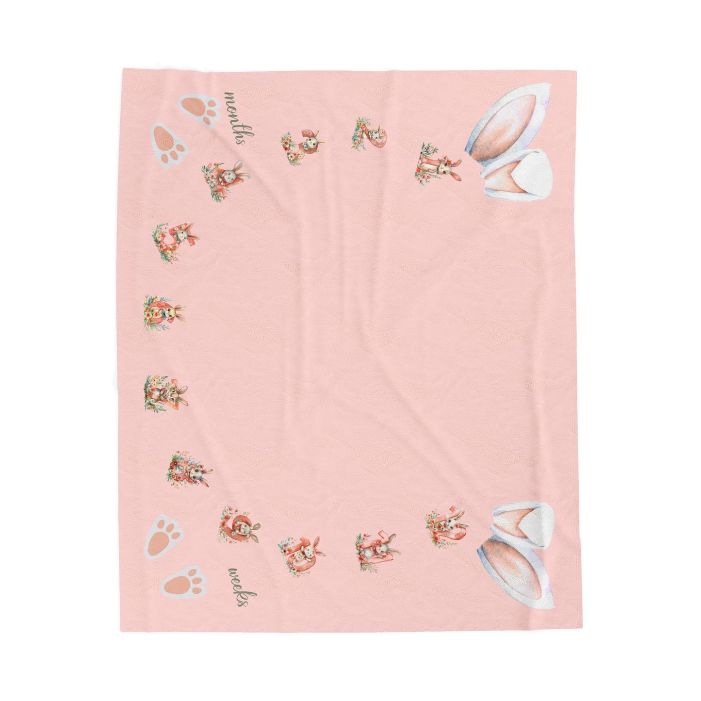 Rabbit and Numbers Milestone Baby Girl Velveteen Plush Blanket