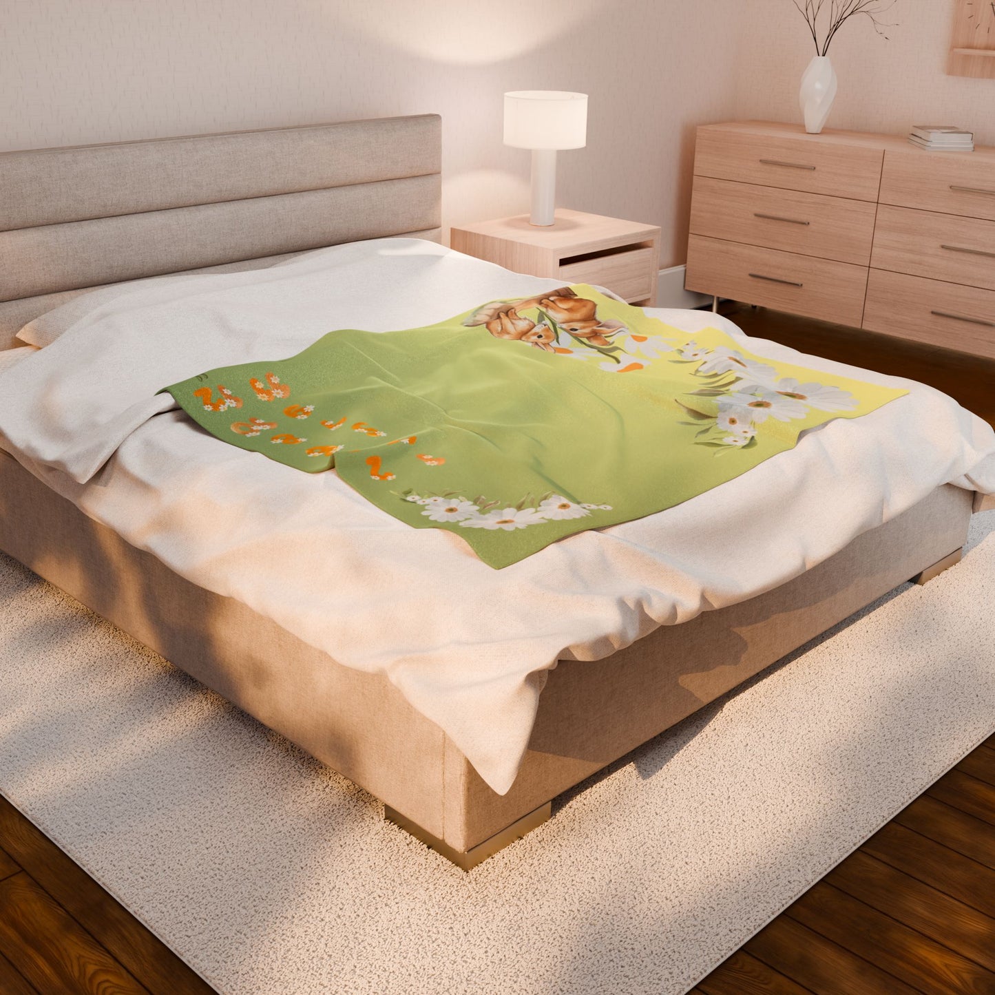 Dasies and Bunnies Baby Girl Velveteen Plush Blanket