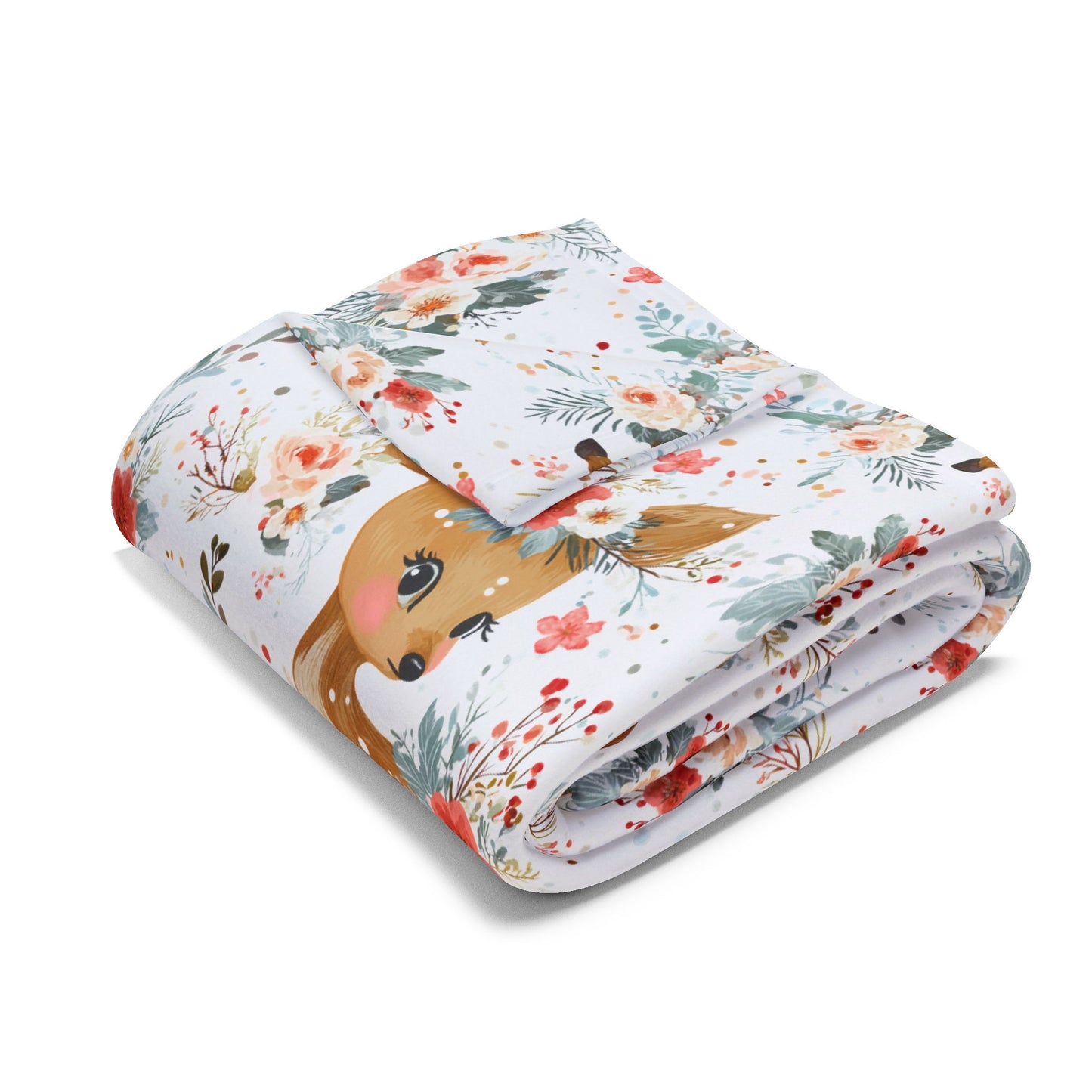 Personalized Deer Baby Blanket, Custom Name Arctic FleeceThrow, Floral Woodland Baby Gift