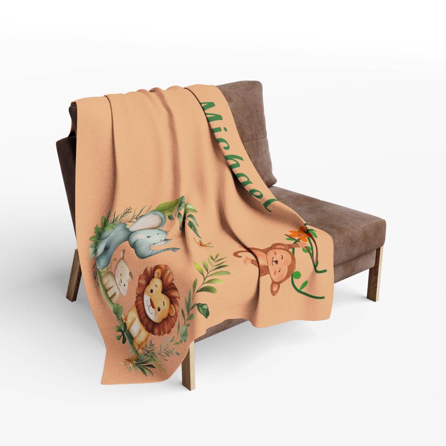 Personalized Jungle Safari Milestone Baby Boy Blanket – Velveteen Plush