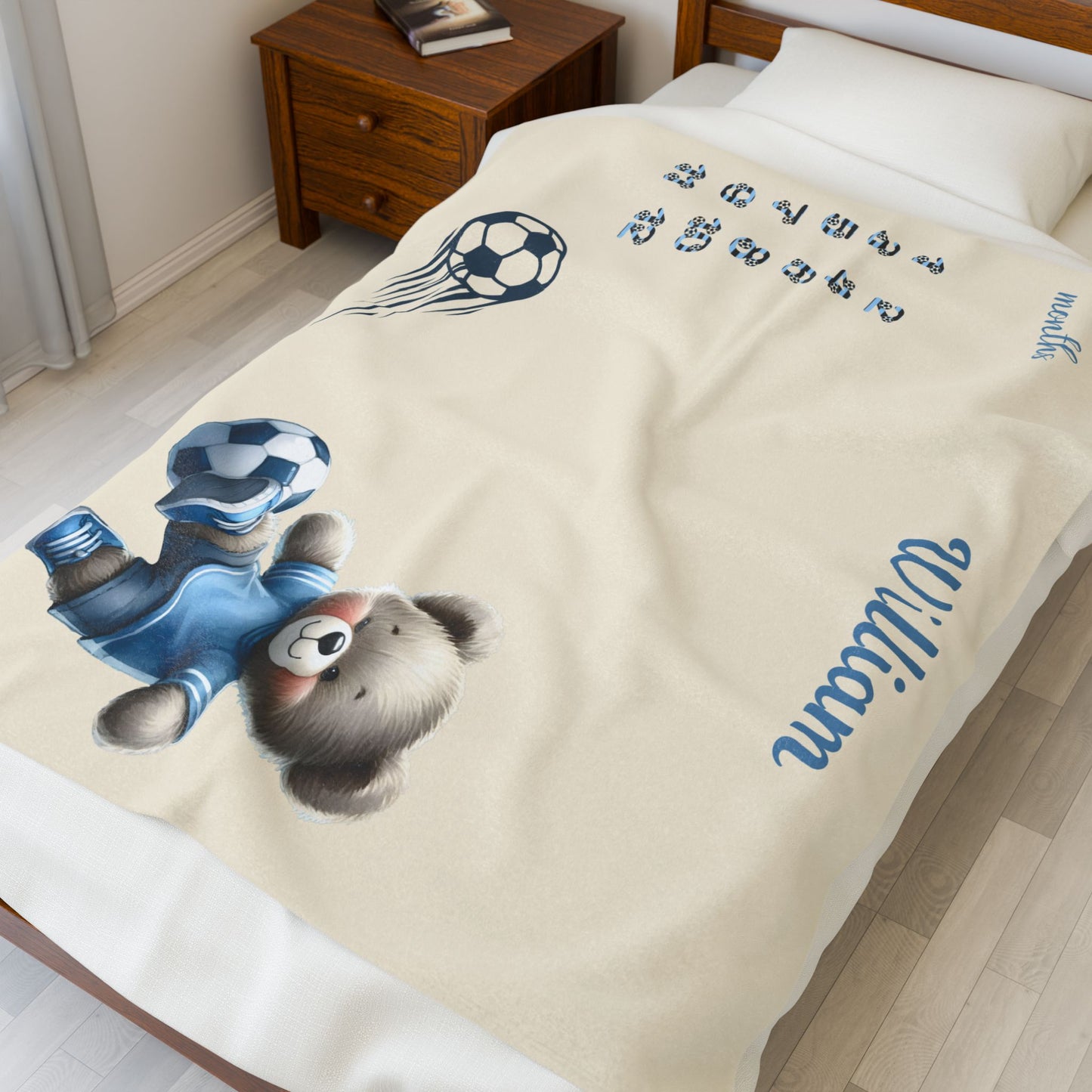 Personalized Soccer Milestone Baby Boy Blanket , Velveteen Plush