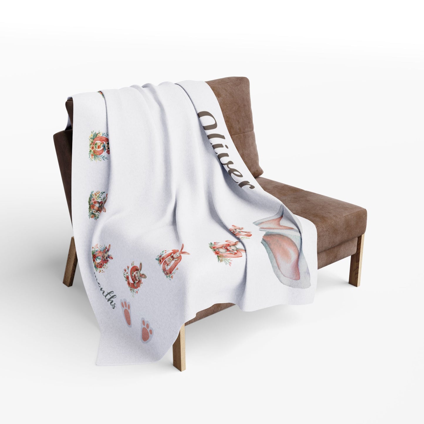 Personalized Bunny Ear Milestone Baby Boy Blanket – Soft Velveteen Plush Fleece