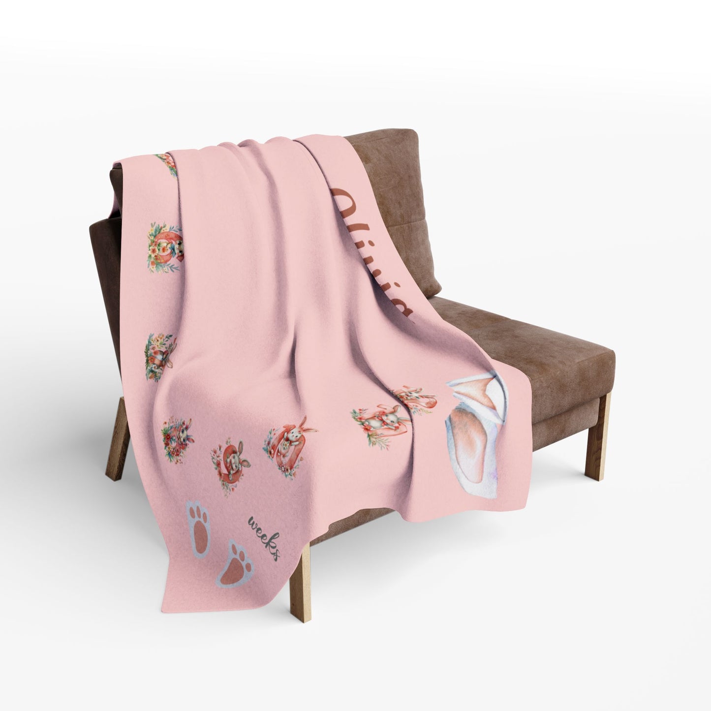Rabbit and Numbers Milestone Baby Girl Velveteen Plush Blanket