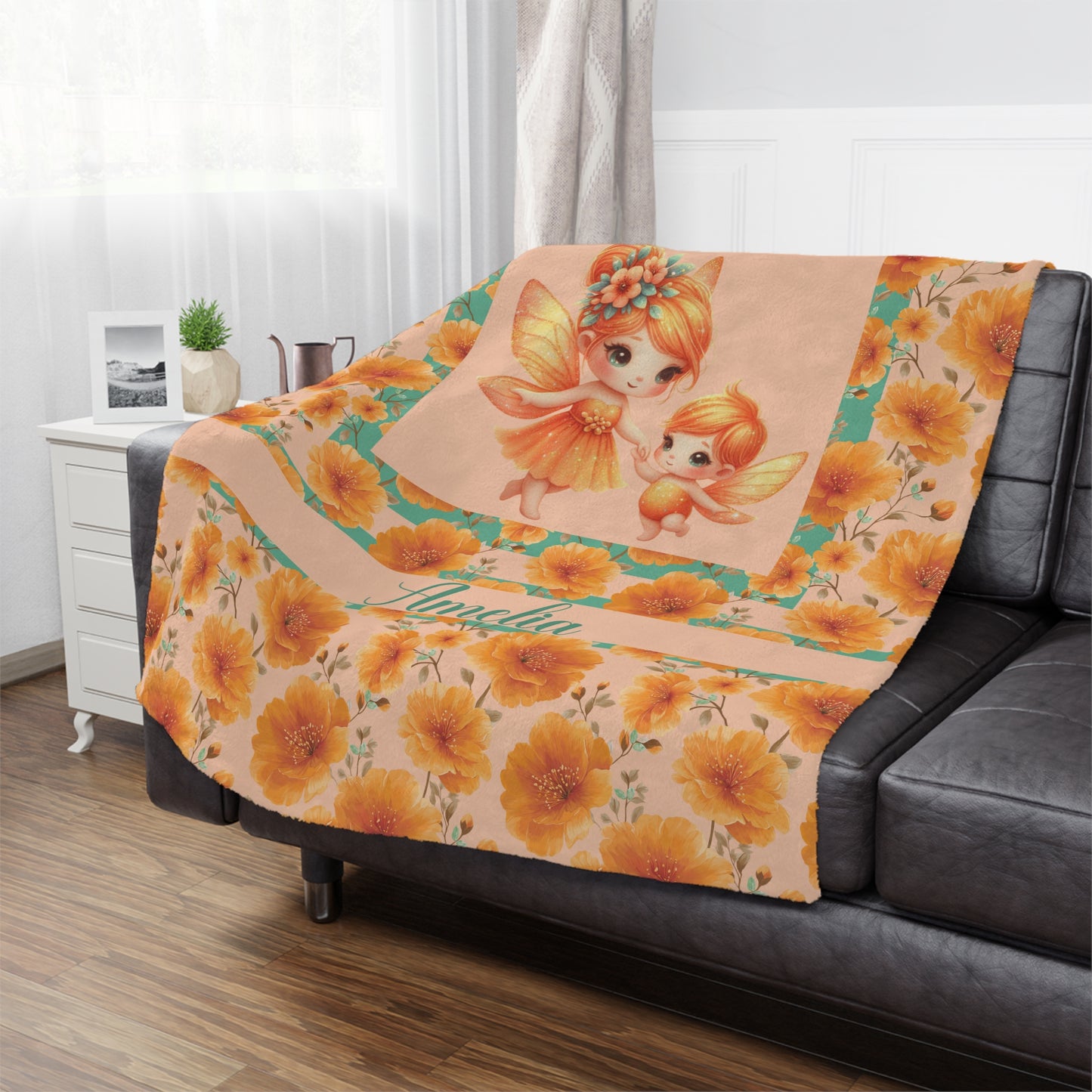 Fairy Flowers Name Girl Minky Blanket