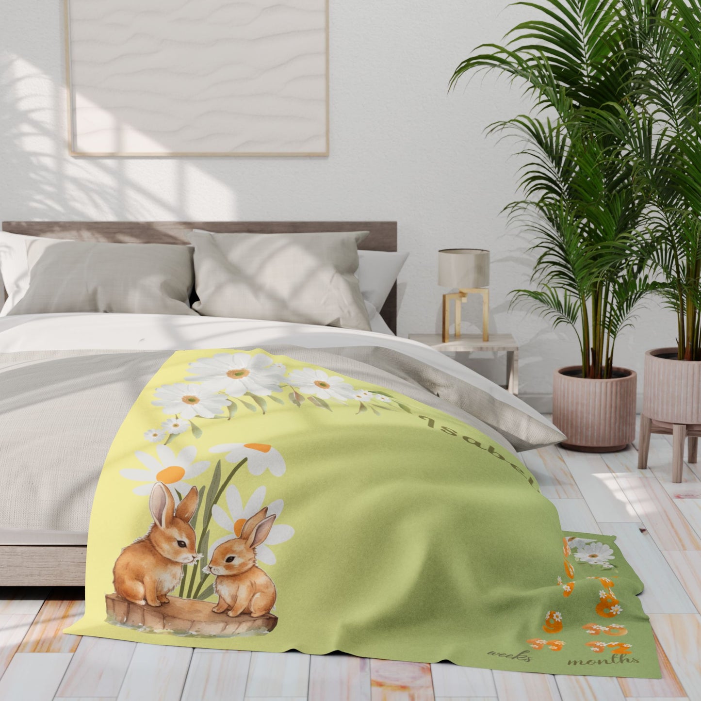 Dasies and Bunnies Baby Girl Velveteen Plush Blanket