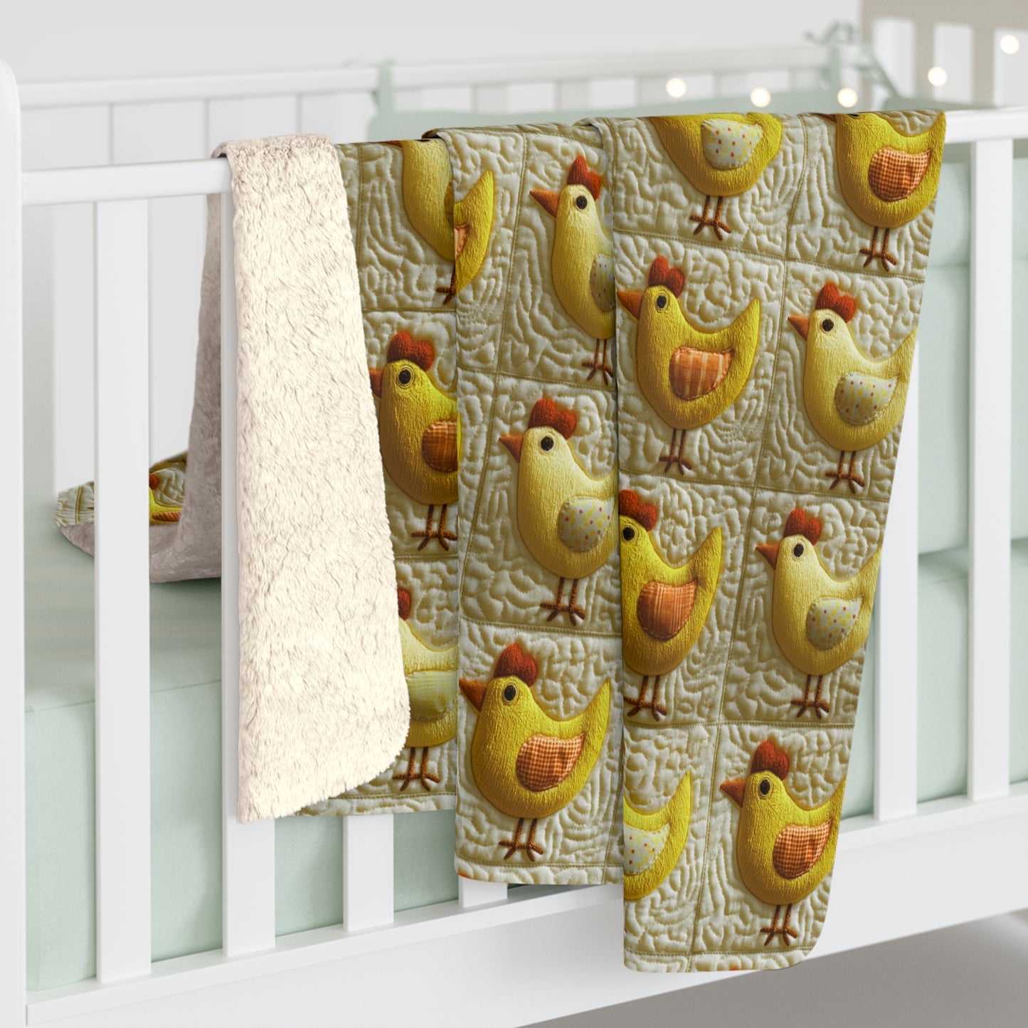 Chicken quilt style Blanket, Cozy Farmhouse Throw, Hen Pattern,