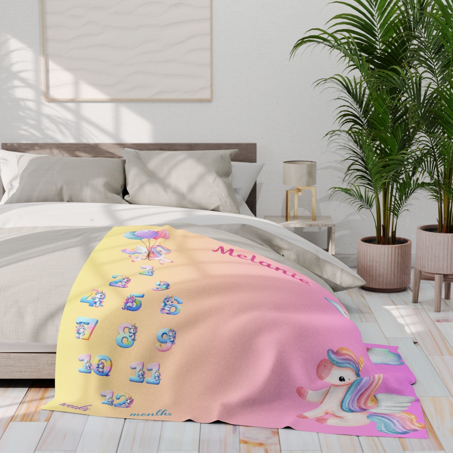 Unicorn Milestone Baby Girl Velveteen Plush Blanket