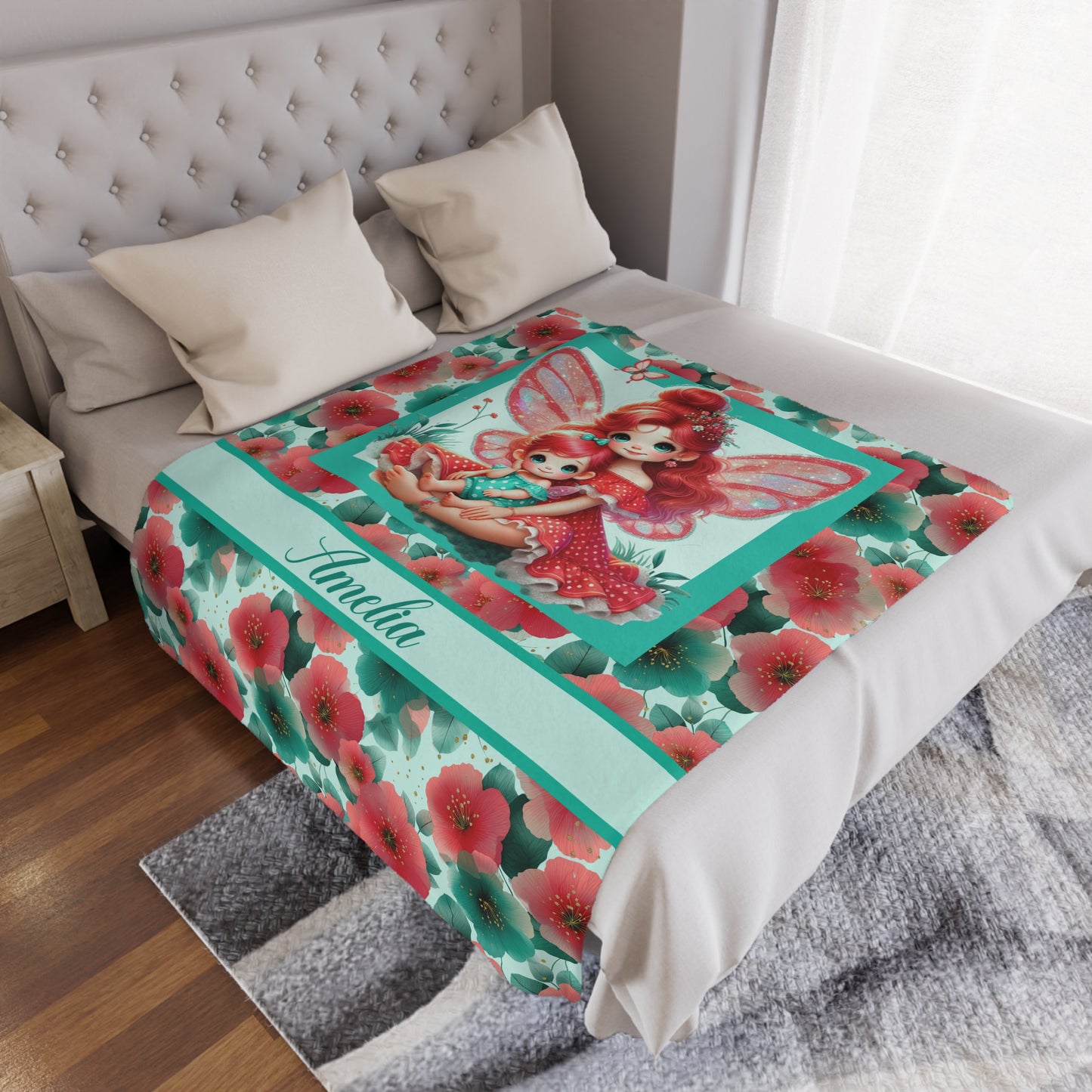 Fairy Flowers Name Girl Minky Blanket