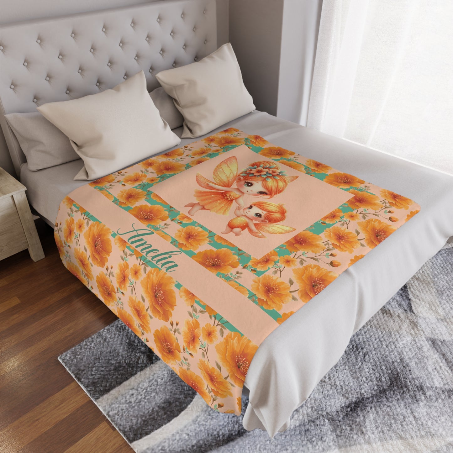 Fairy Flowers Name Girl Minky Blanket
