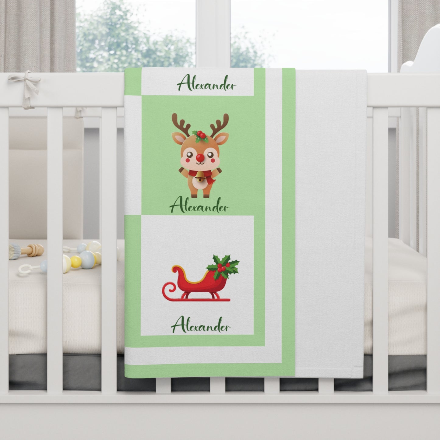 Christmas Reindeer Baby Blanket,Personalized Christmas Baby Boy Fleece gift