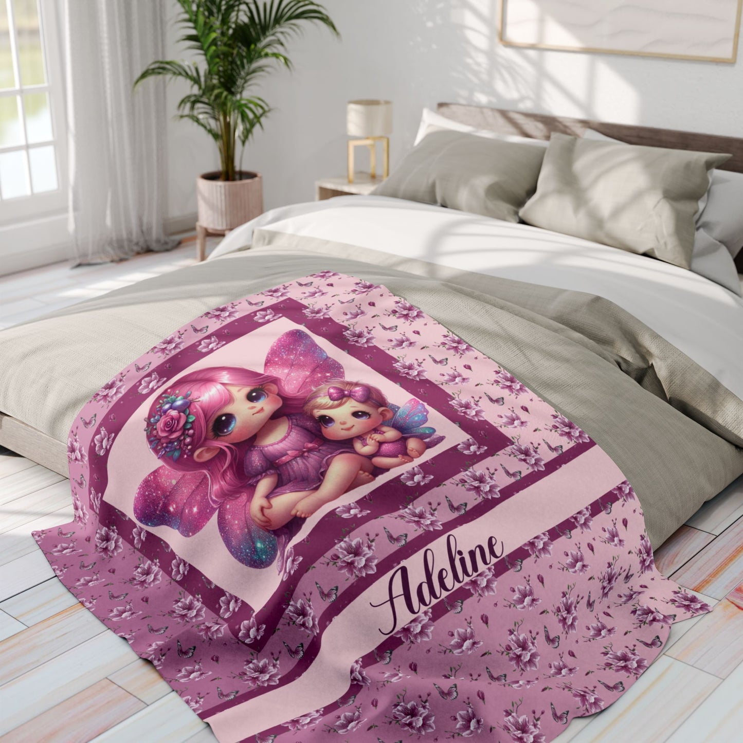 Fairy Flowers Girl  Pink Blanket