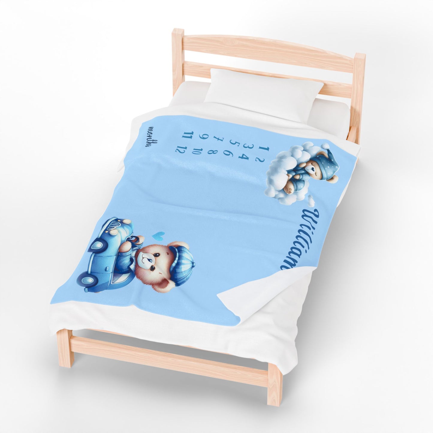 Personalized Baby Boy Milestone Blanket – Velveteen Plush Fleece