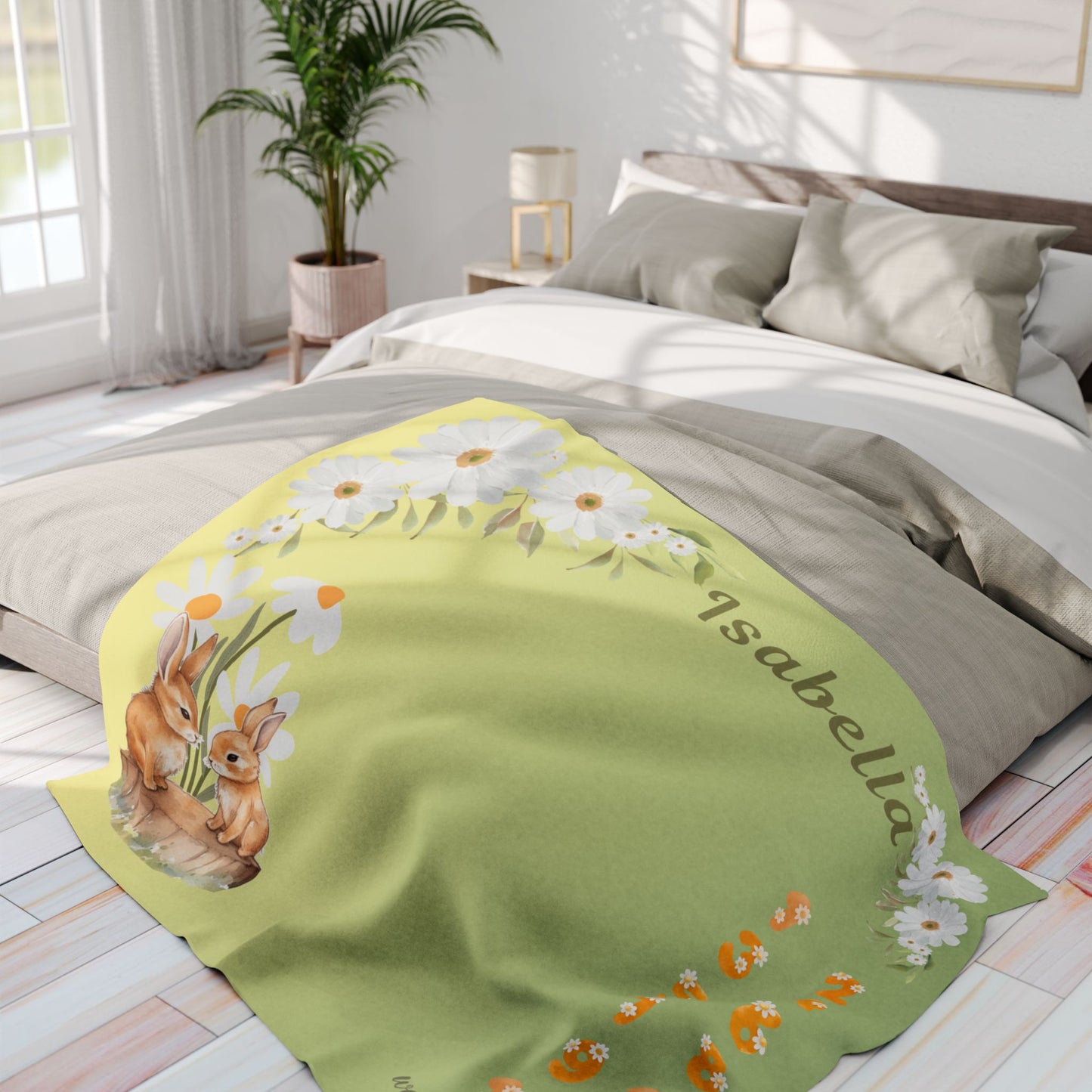 Dasies and Bunnies Baby Girl Velveteen Plush Blanket