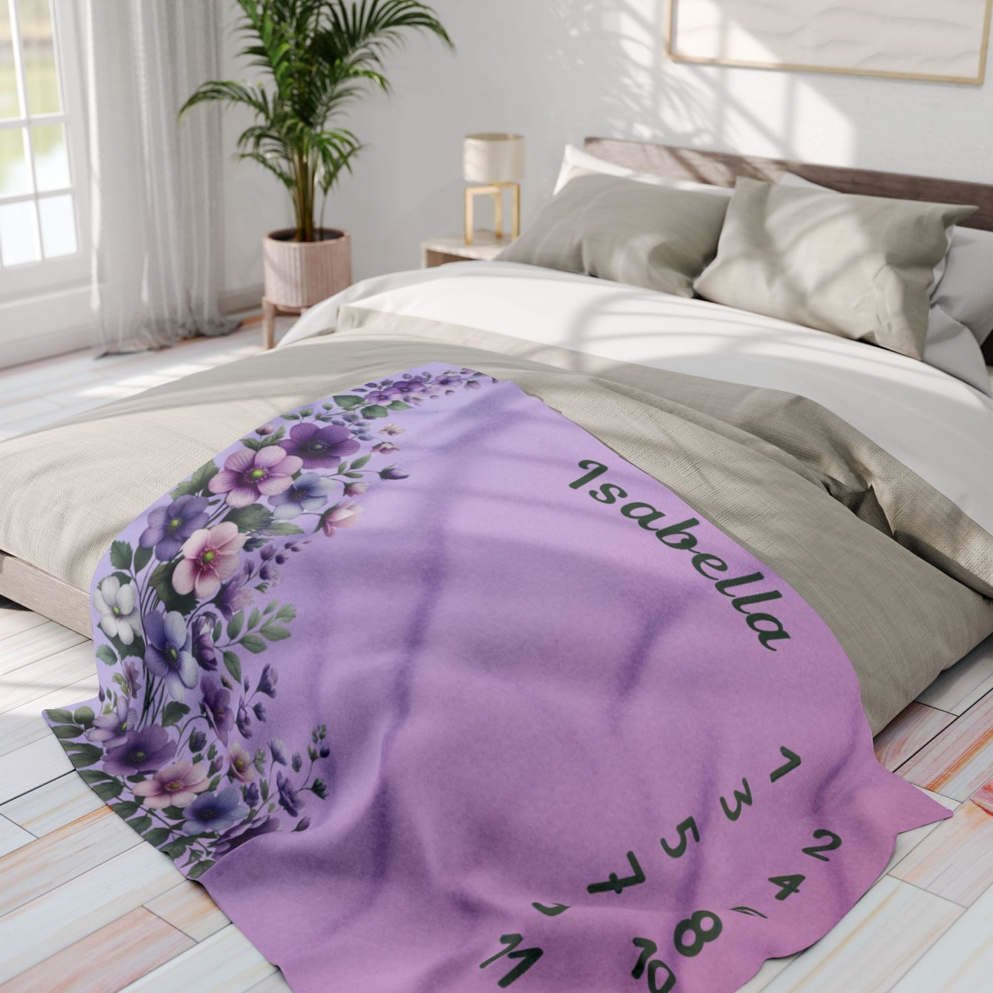 Floral Milestone Baby Girl Velveteen Plush Blanket