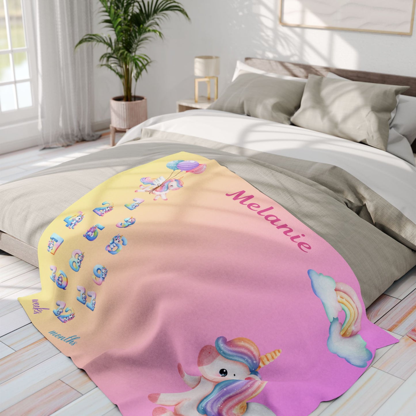 Unicorn Milestone Baby Girl Velveteen Plush Blanket