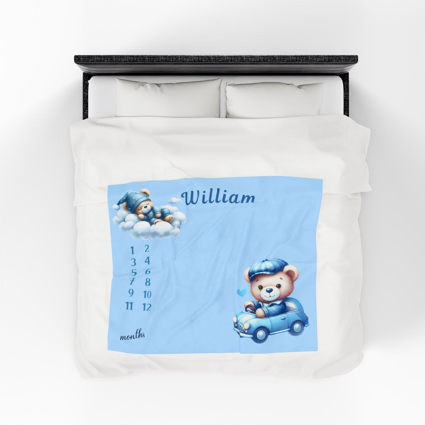 Personalized Baby Boy Milestone Blanket – Velveteen Plush Fleece