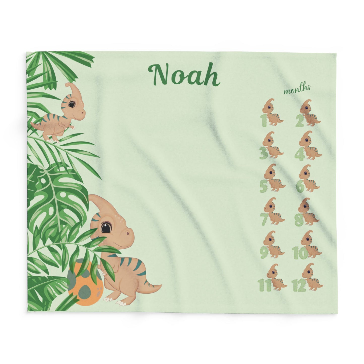 Personalized Dinosaur Milestone Baby Boy Blanket – Velveteen Plush Fleece