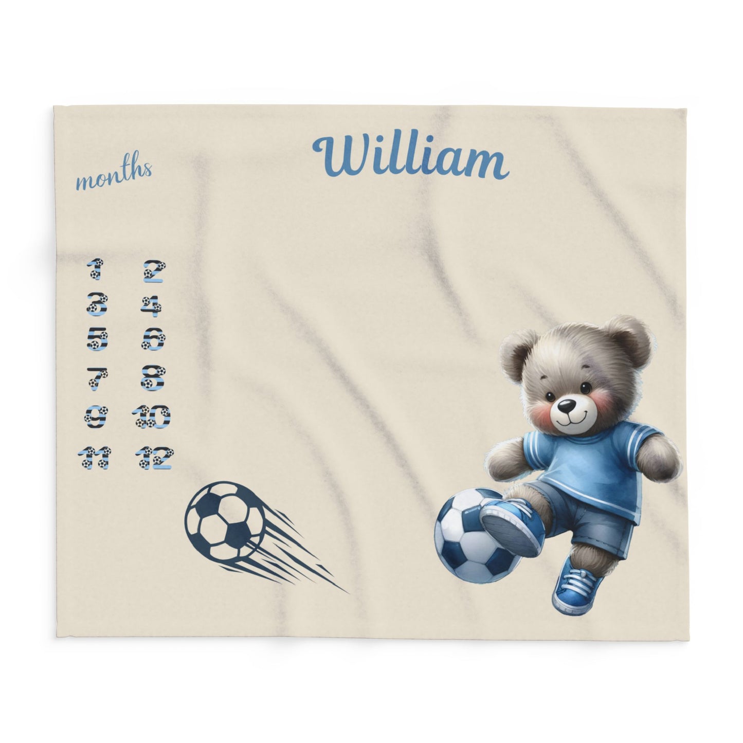 Personalized Soccer Milestone Baby Boy Blanket , Velveteen Plush