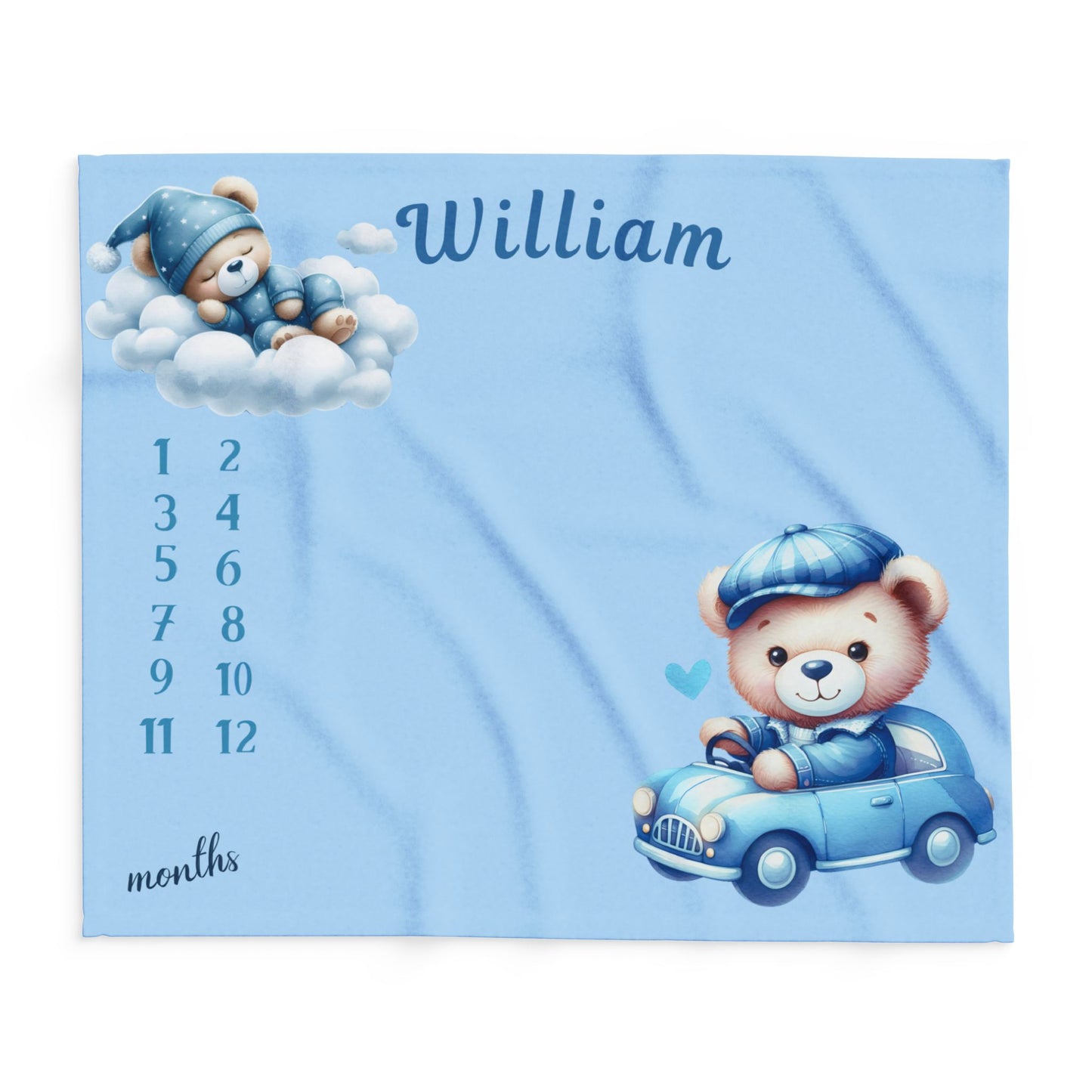 Personalized Baby Boy Milestone Blanket – Velveteen Plush Fleece