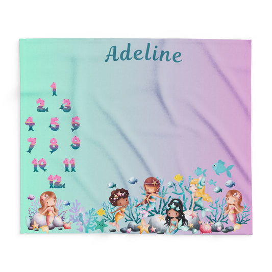Personalized Mermaid Milestone Baby Blanket – Soft Velveteen Plush Fleece for Newborn Girls
